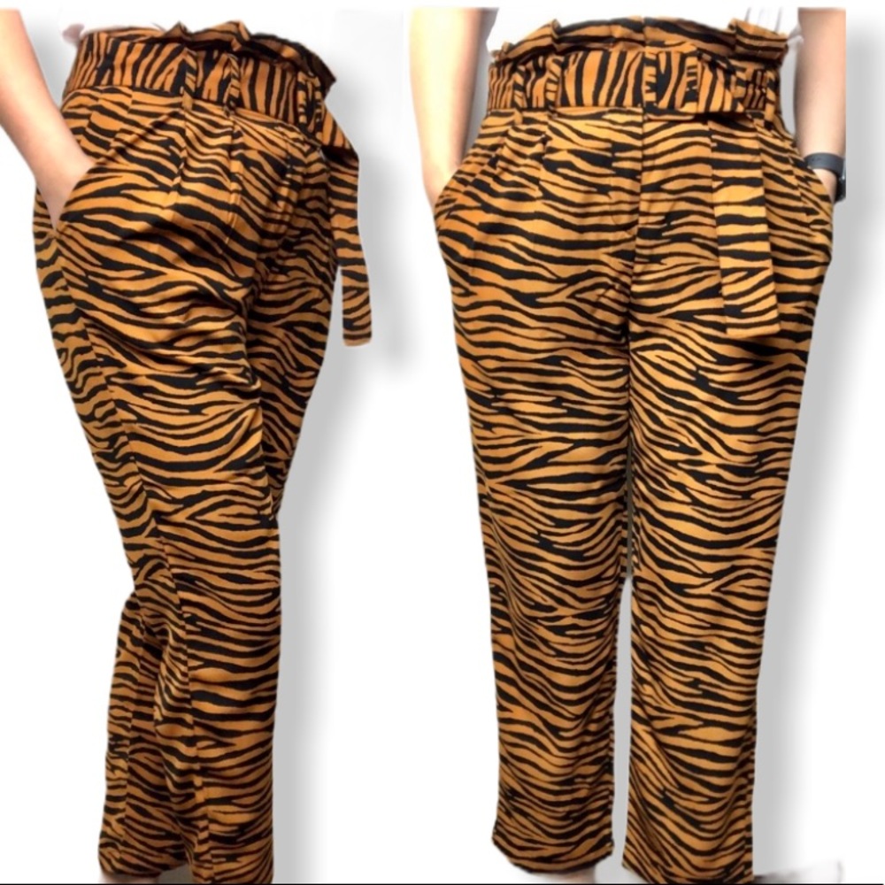J.O.A. Orange Tiger Print High-Waisted Pants Size S